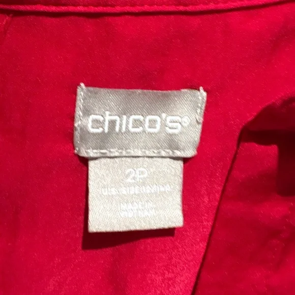 Chicos red silky short sleeve tunic top blouse lightweight size 12 petite - Picture 3 of 4